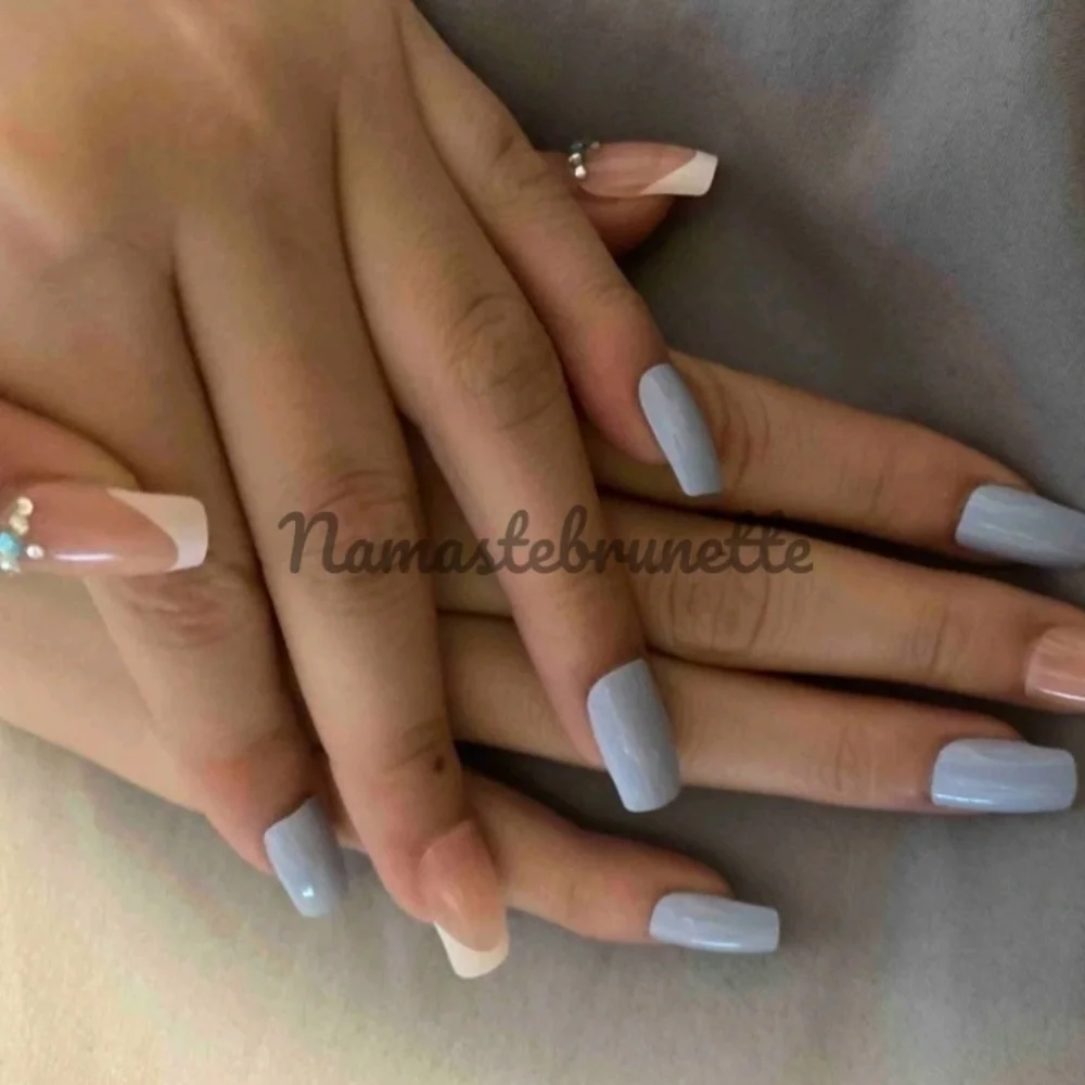 2/$16 Rhinestone Blue Long Press On Nails